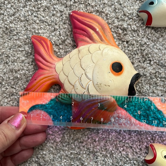 Vintage Chalkware Kitschy Fish wall plaques-set of 4 1960’s - Picture 6 of 6
